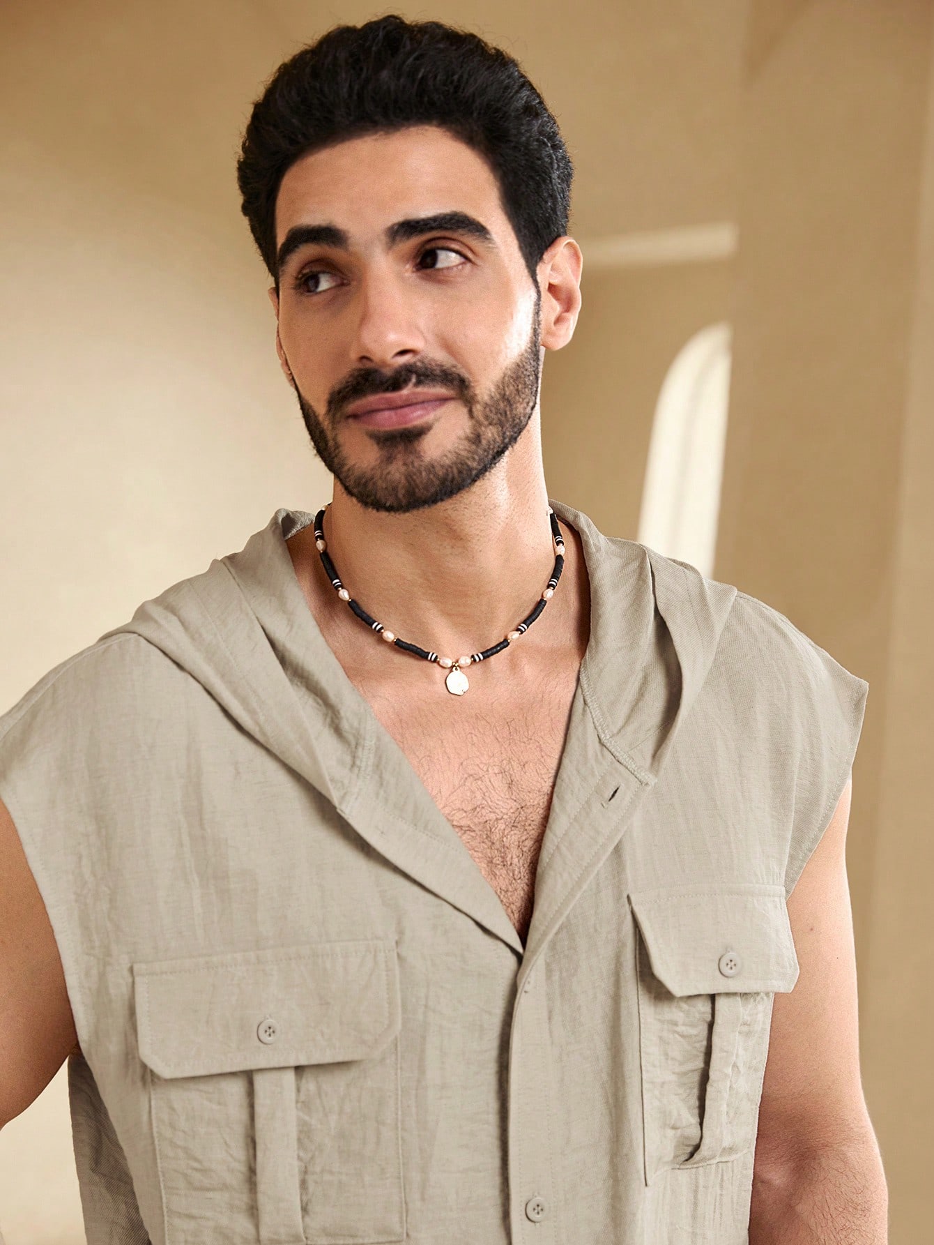 Manfinity KASUA Men??s Summer Solid Color Workwear Hooded Short Sleeve Casual Shirt With Pockets - Image 3