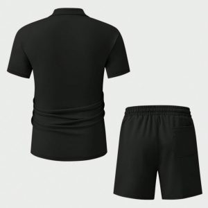 Manfinity KASUA Men??s Solid Color Half-Placket Zipper Short Sleeve Polo T-Shirt And Drawstring Waist Shorts Set, Summer - Image 2