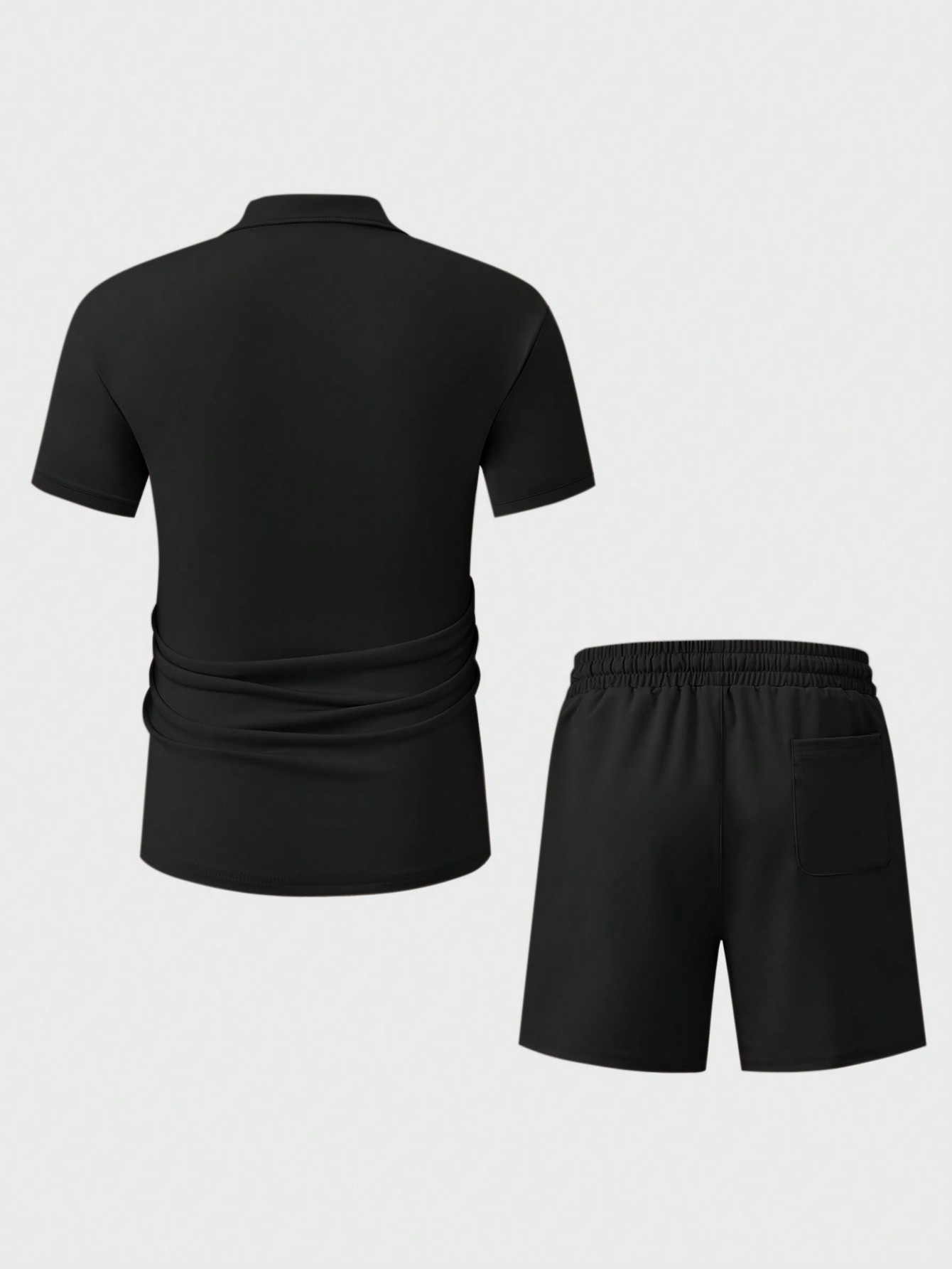 Manfinity KASUA Men??s Solid Color Half-Placket Zipper Short Sleeve Polo T-Shirt And Drawstring Waist Shorts Set, Summer - Image 2