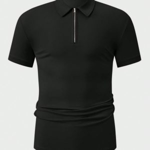 Manfinity KASUA Men??s Solid Color Half-Placket Zipper Short Sleeve Polo T-Shirt And Drawstring Waist Shorts Set, Summer - Image 3