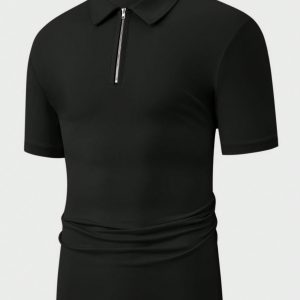 Manfinity KASUA Men??s Solid Color Half-Placket Zipper Short Sleeve Polo T-Shirt And Drawstring Waist Shorts Set, Summer - Image 11