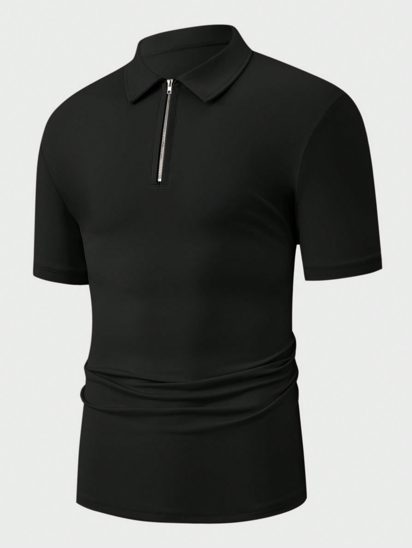 Manfinity KASUA Men??s Solid Color Half-Placket Zipper Short Sleeve Polo T-Shirt And Drawstring Waist Shorts Set, Summer - Image 11