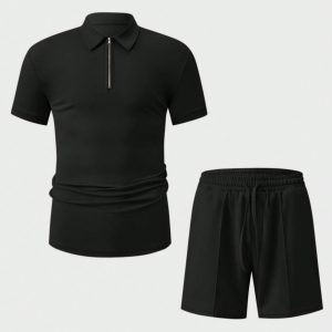 Manfinity KASUA Men??s Solid Color Half-Placket Zipper Short Sleeve Polo T-Shirt And Drawstring Waist Shorts Set, Summer - Image 12