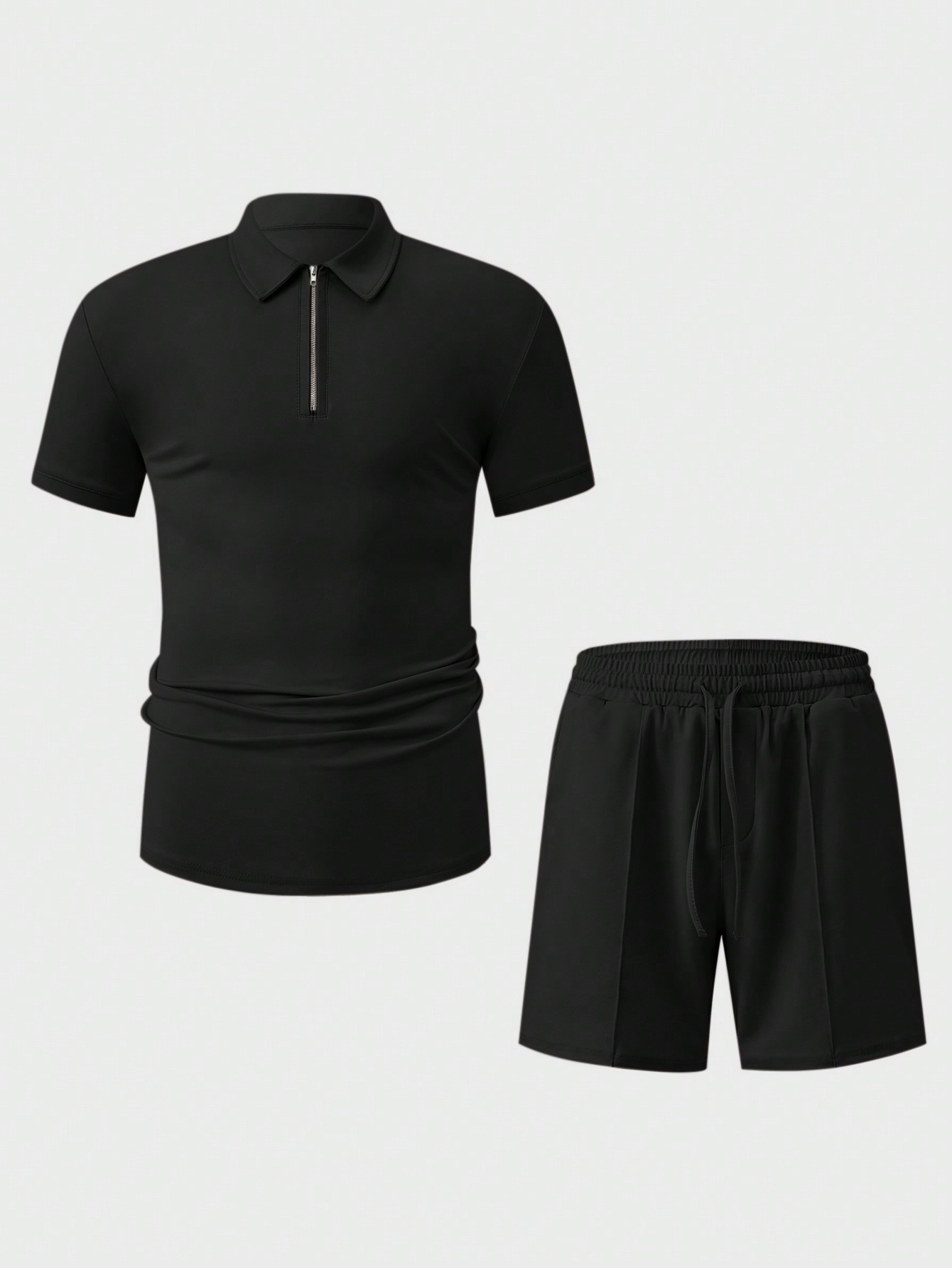 Manfinity KASUA Men??s Solid Color Half-Placket Zipper Short Sleeve Polo T-Shirt And Drawstring Waist Shorts Set, Summer - Image 12