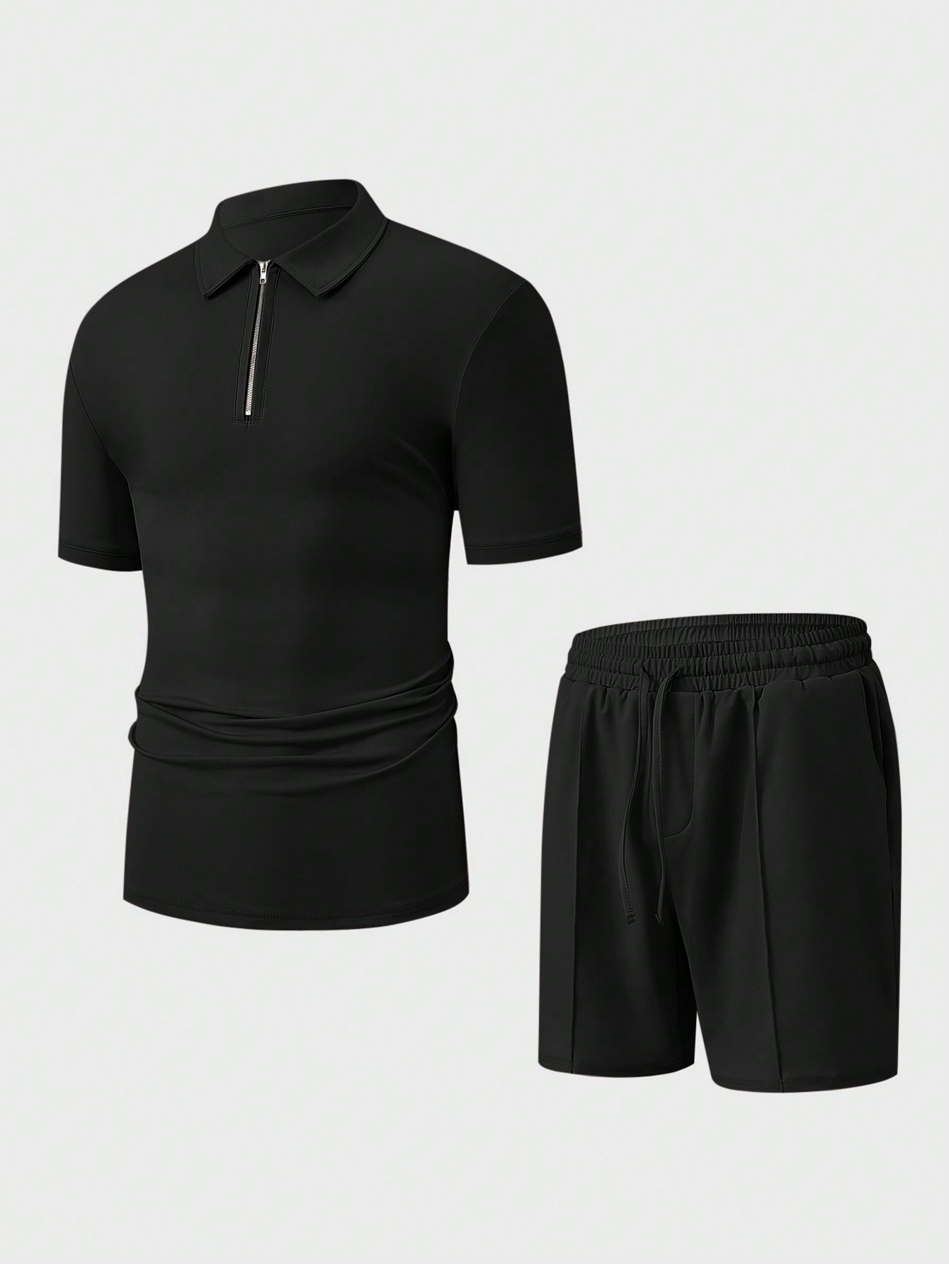 Manfinity KASUA Men??s Solid Color Half-Placket Zipper Short Sleeve Polo T-Shirt And Drawstring Waist Shorts Set, Summer - Image 13