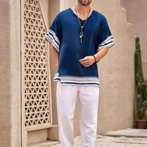 Manfinity KASUA Men??s Vintage Style Patchwork Print Round Neck Short Sleeve Shirt - Image 4