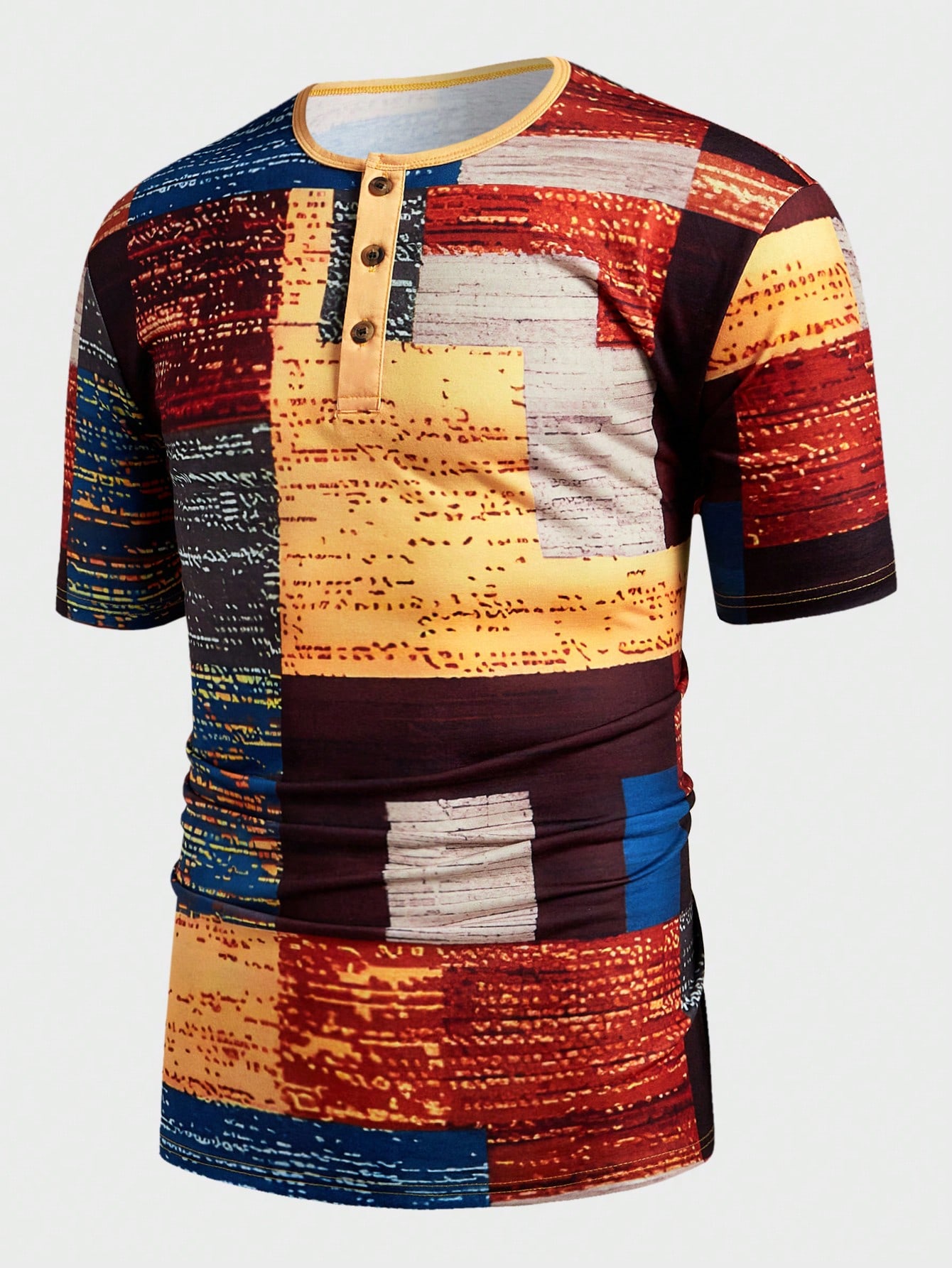 Manfinity KASUA Men??s Casual Henry Neck Short Sleeve T-Shirt, Multi-Color, Summer - Image 1