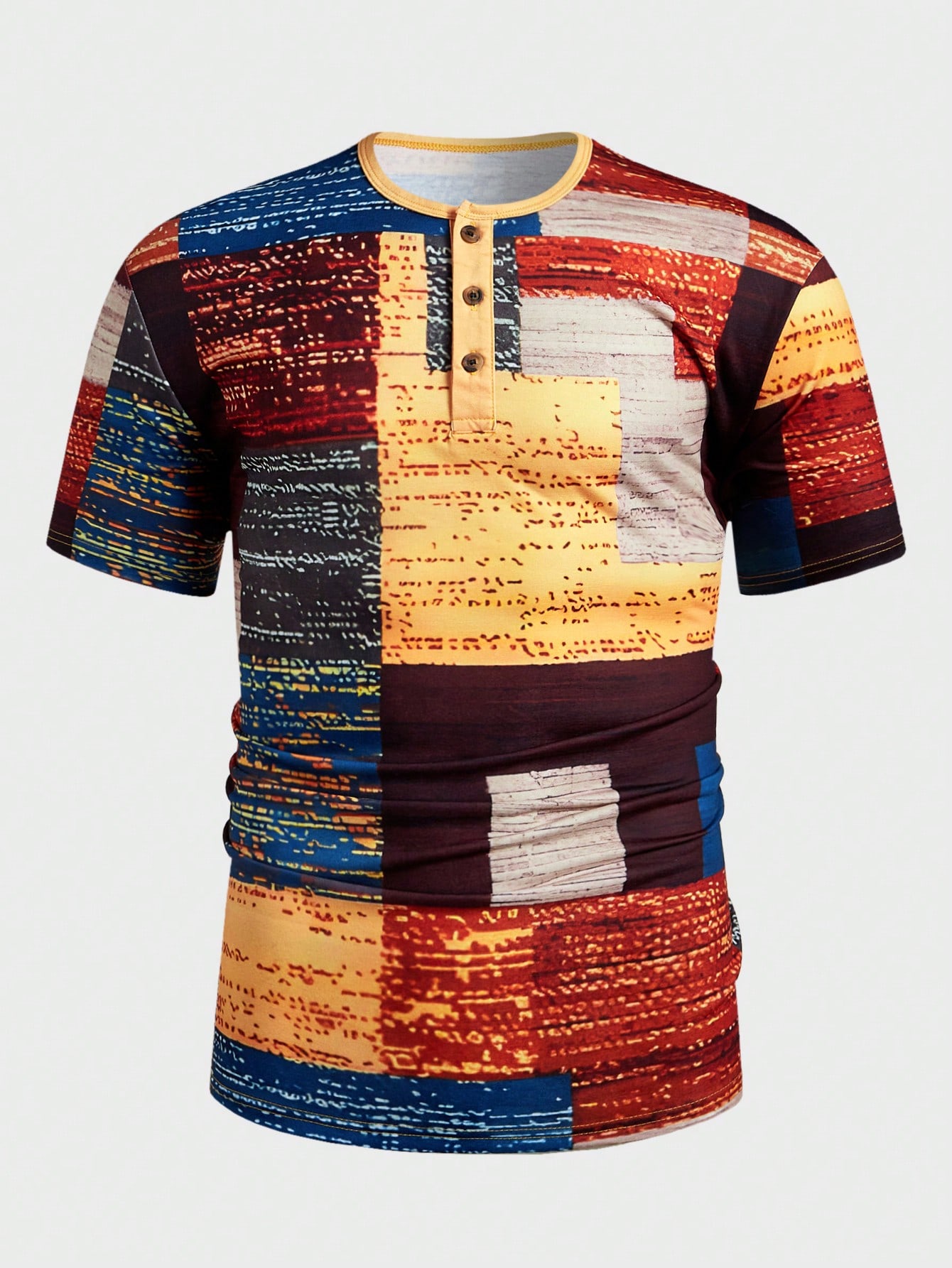 Manfinity KASUA Men??s Casual Henry Neck Short Sleeve T-Shirt, Multi-Color, Summer - Image 5