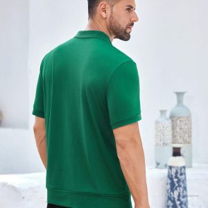 Manfinity KASUA Men??s Green Button-Collar Polo Shirt With Golden Embroidery, Casual Everyday - Image 5