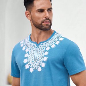 Manfinity KASUA 2pcs Men??s Vacation Geometric Print Short Sleeve T-Shirt And Pocketed Casual Shorts Set - Image 3