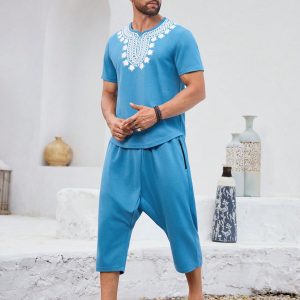 Manfinity KASUA 2pcs Men??s Vacation Geometric Print Short Sleeve T-Shirt And Pocketed Casual Shorts Set - Image 5