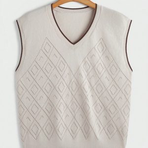 Manfinity KASUA Men??s V-Neck Sleeveless Simple Knit Sweater Vest, Casual Daily Wear