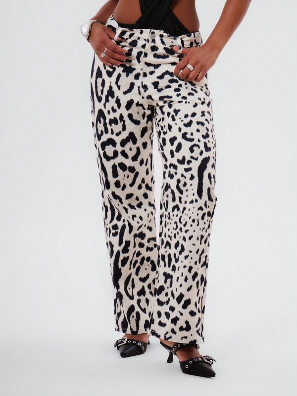 MUSERA Leopard Print Straight Leg Loose Jeans