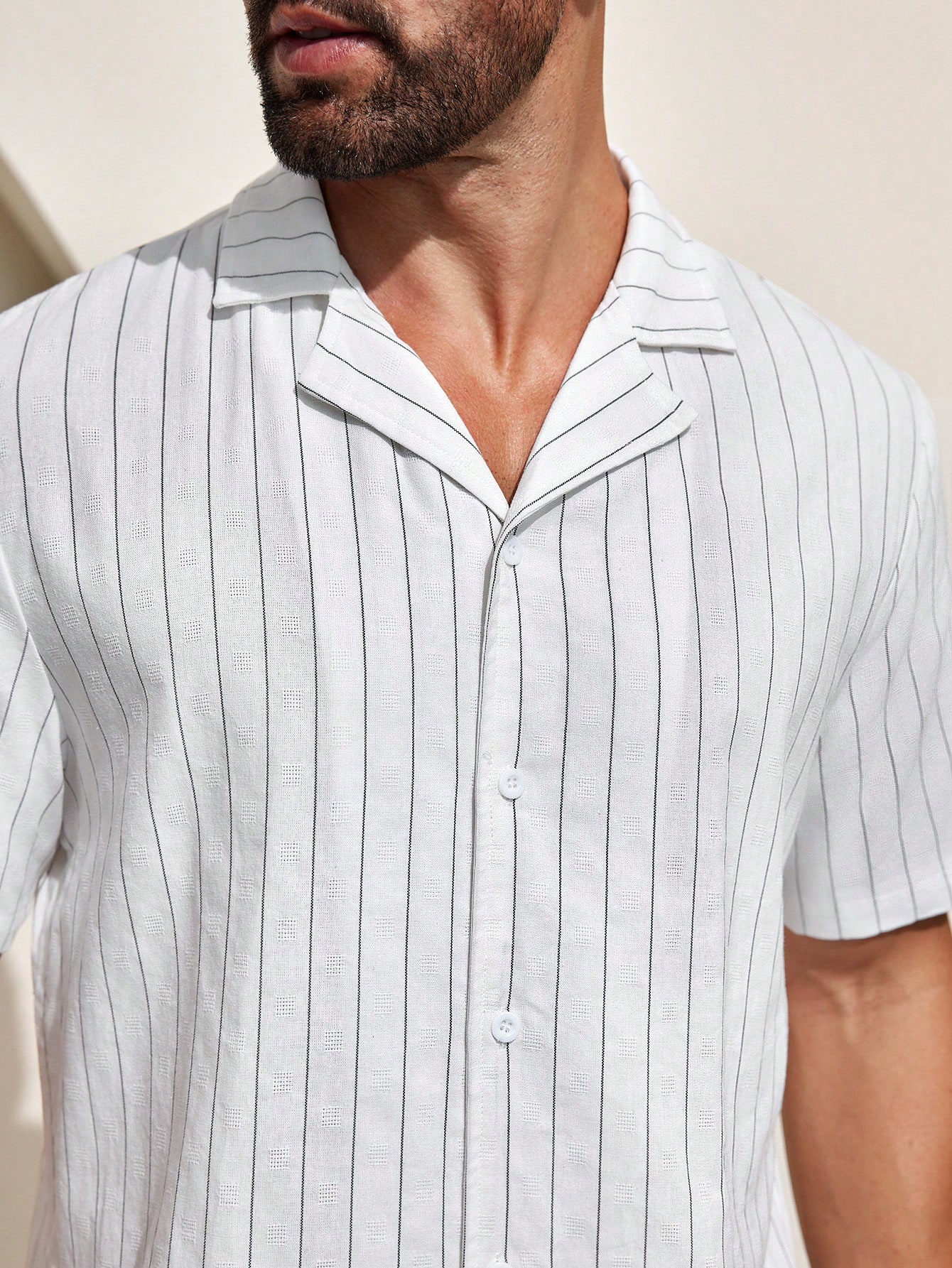 Manfinity KASUA Men??s Camp Collar Striped Short Sleeve Shirt - Image 3