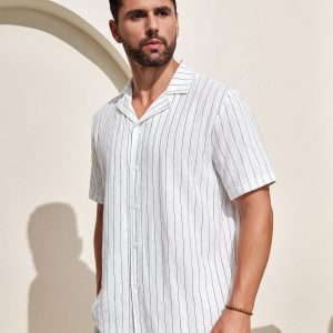 Manfinity KASUA Men??s Camp Collar Striped Short Sleeve Shirt - Image 4