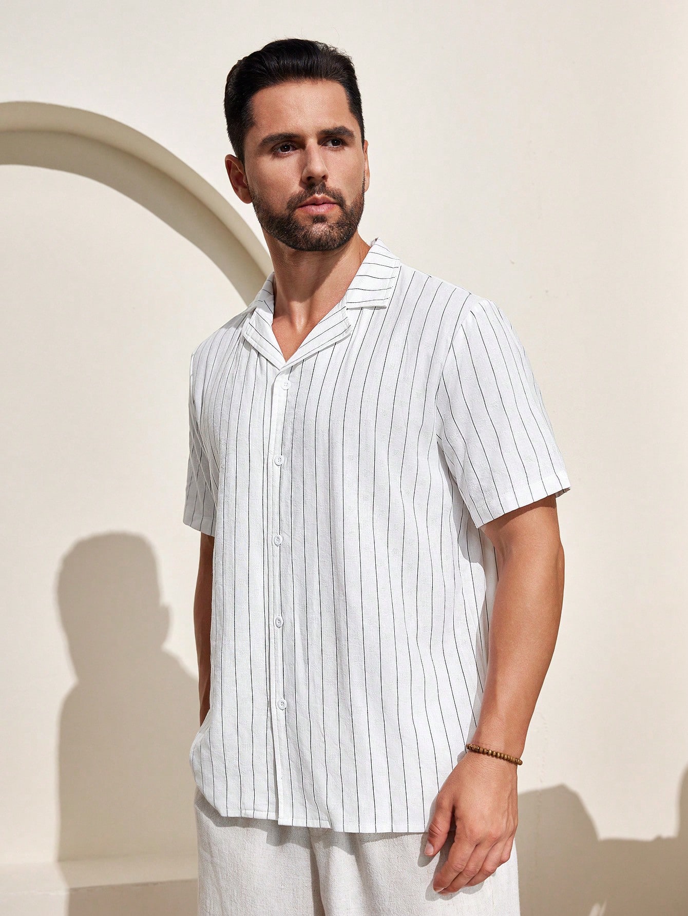 Manfinity KASUA Men??s Camp Collar Striped Short Sleeve Shirt - Image 4
