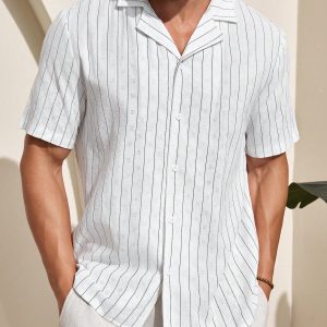 Manfinity KASUA Men??s Camp Collar Striped Short Sleeve Shirt - Image 5