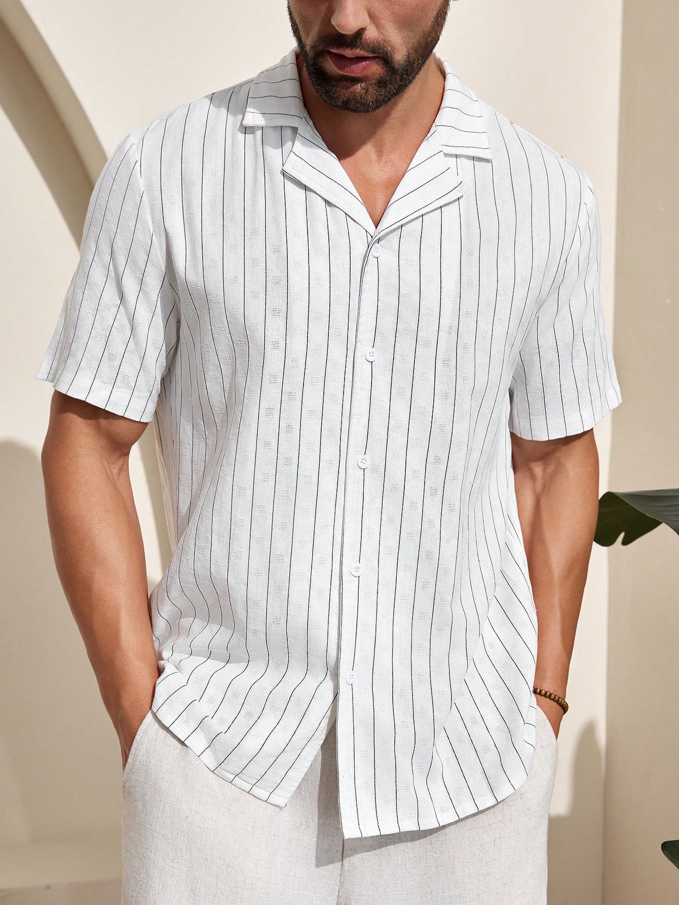 Manfinity KASUA Men??s Camp Collar Striped Short Sleeve Shirt - Image 5