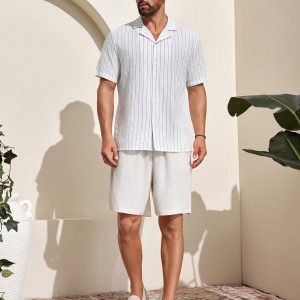 Manfinity KASUA Men??s Camp Collar Striped Short Sleeve Shirt - Image 6