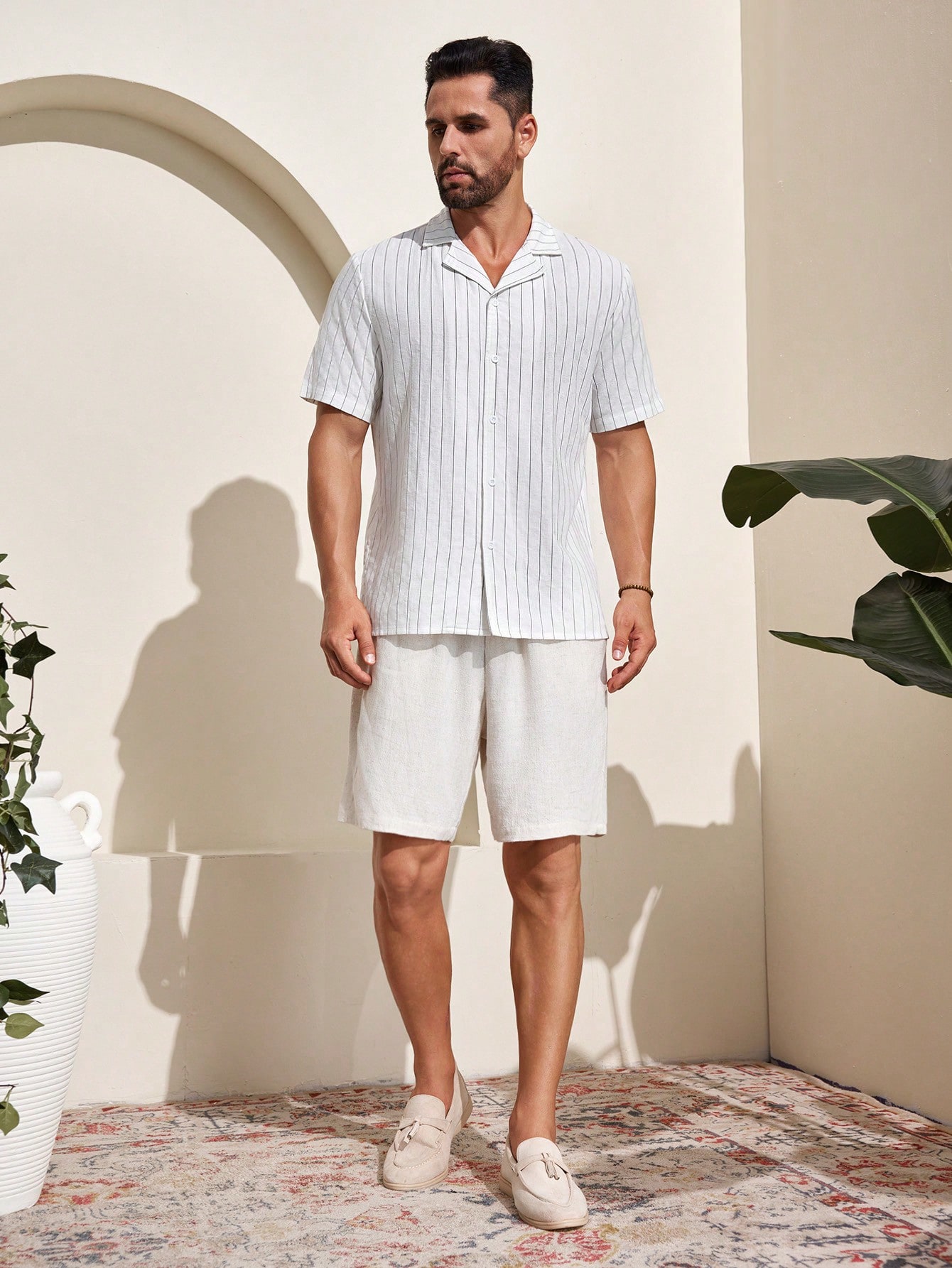 Manfinity KASUA Men??s Camp Collar Striped Short Sleeve Shirt - Image 6