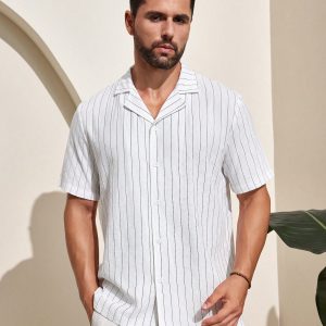 Manfinity KASUA Men??s Camp Collar Striped Short Sleeve Shirt - Image 7