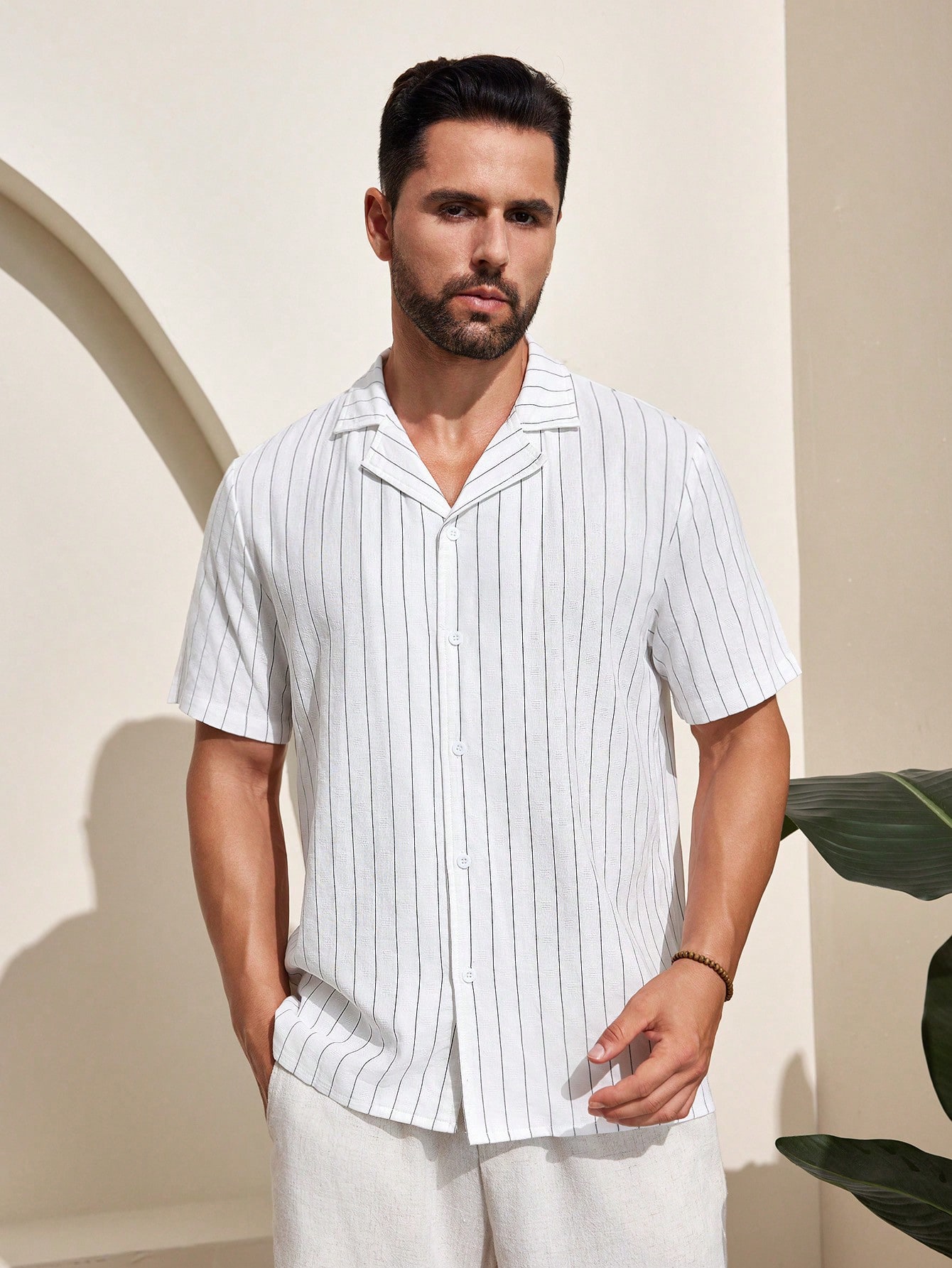 Manfinity KASUA Men??s Camp Collar Striped Short Sleeve Shirt - Image 7