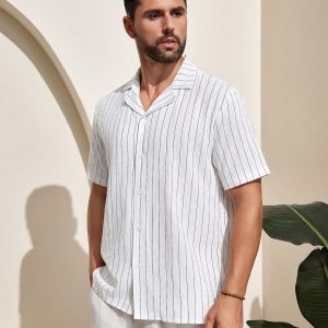 Manfinity KASUA Men??s Camp Collar Striped Short Sleeve Shirt - Image 8