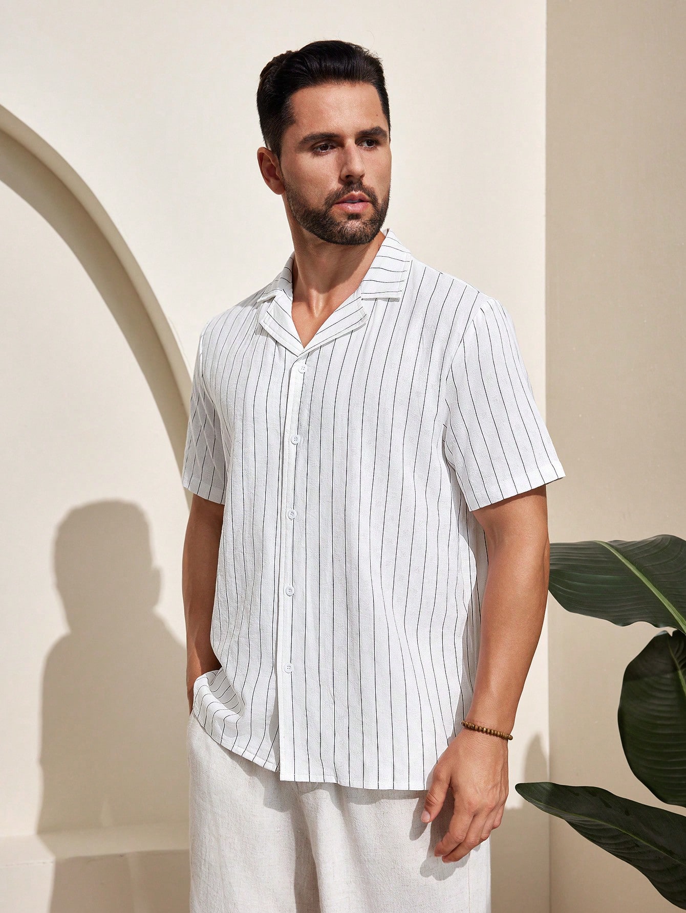 Manfinity KASUA Men??s Camp Collar Striped Short Sleeve Shirt - Image 8