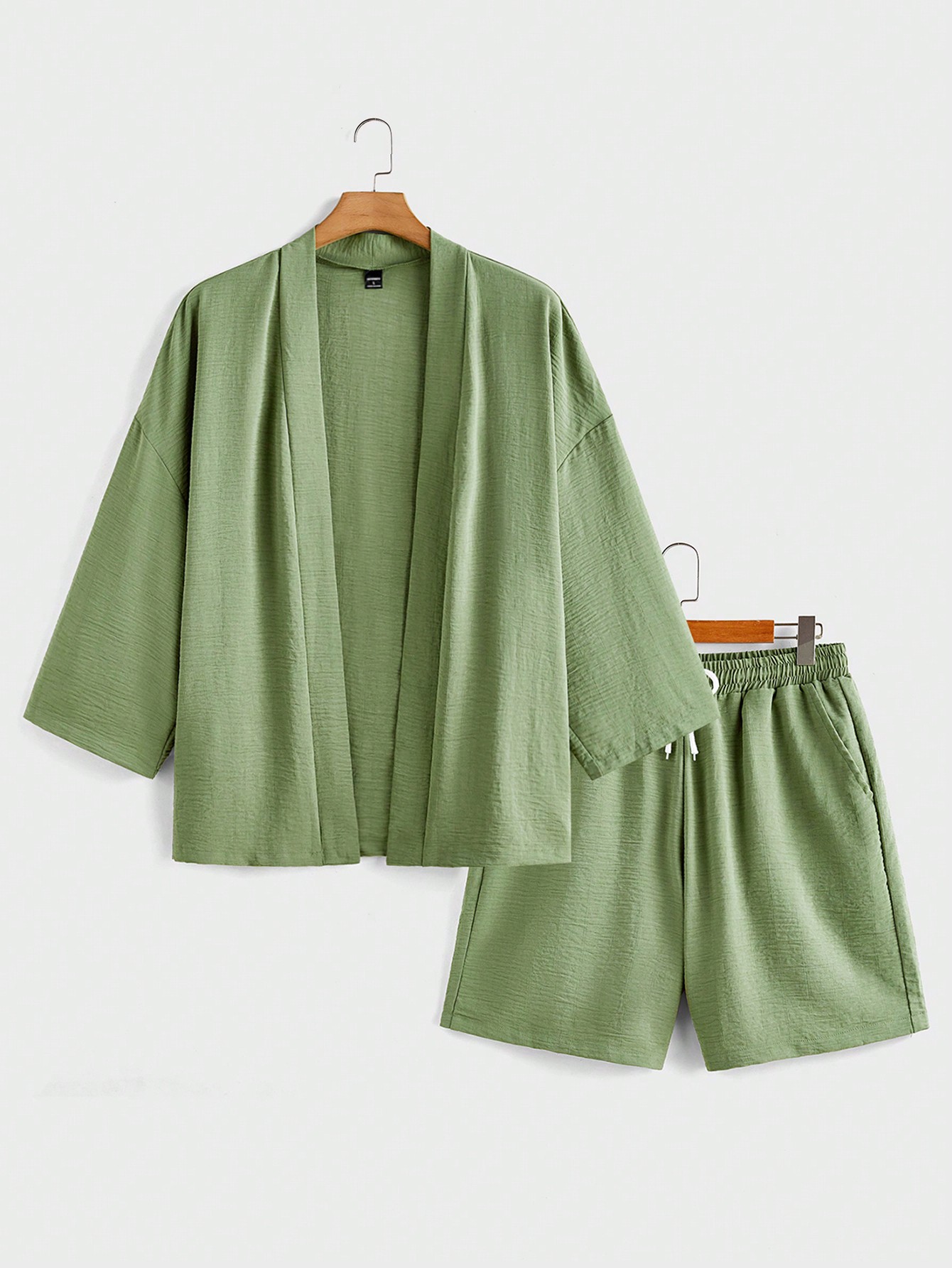 Manfinity KASUA Men??s Solid Color Minimalistic Long Sleeve Shirt And Shorts Set, Casual Wear - Image 1