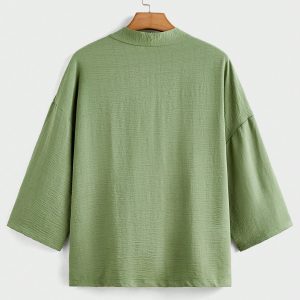 Manfinity KASUA Men??s Solid Color Minimalistic Long Sleeve Shirt And Shorts Set, Casual Wear - Image 8