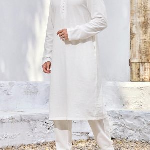 Manfinity KASUA Men??s White Stand Collar Partial Button Front Long Sleeve Shirt - Image 1