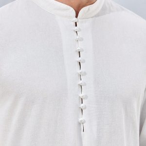 Manfinity KASUA Men??s White Stand Collar Partial Button Front Long Sleeve Shirt - Image 2