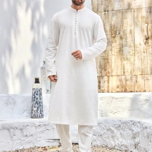 Manfinity KASUA Men??s White Stand Collar Partial Button Front Long Sleeve Shirt - Image 3