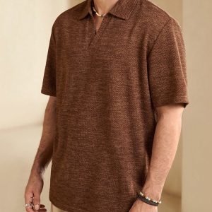 Manfinity KASUA Men??s Summer Solid Color Short Sleeve Casual Polo Shirt For Commuting - Image 3