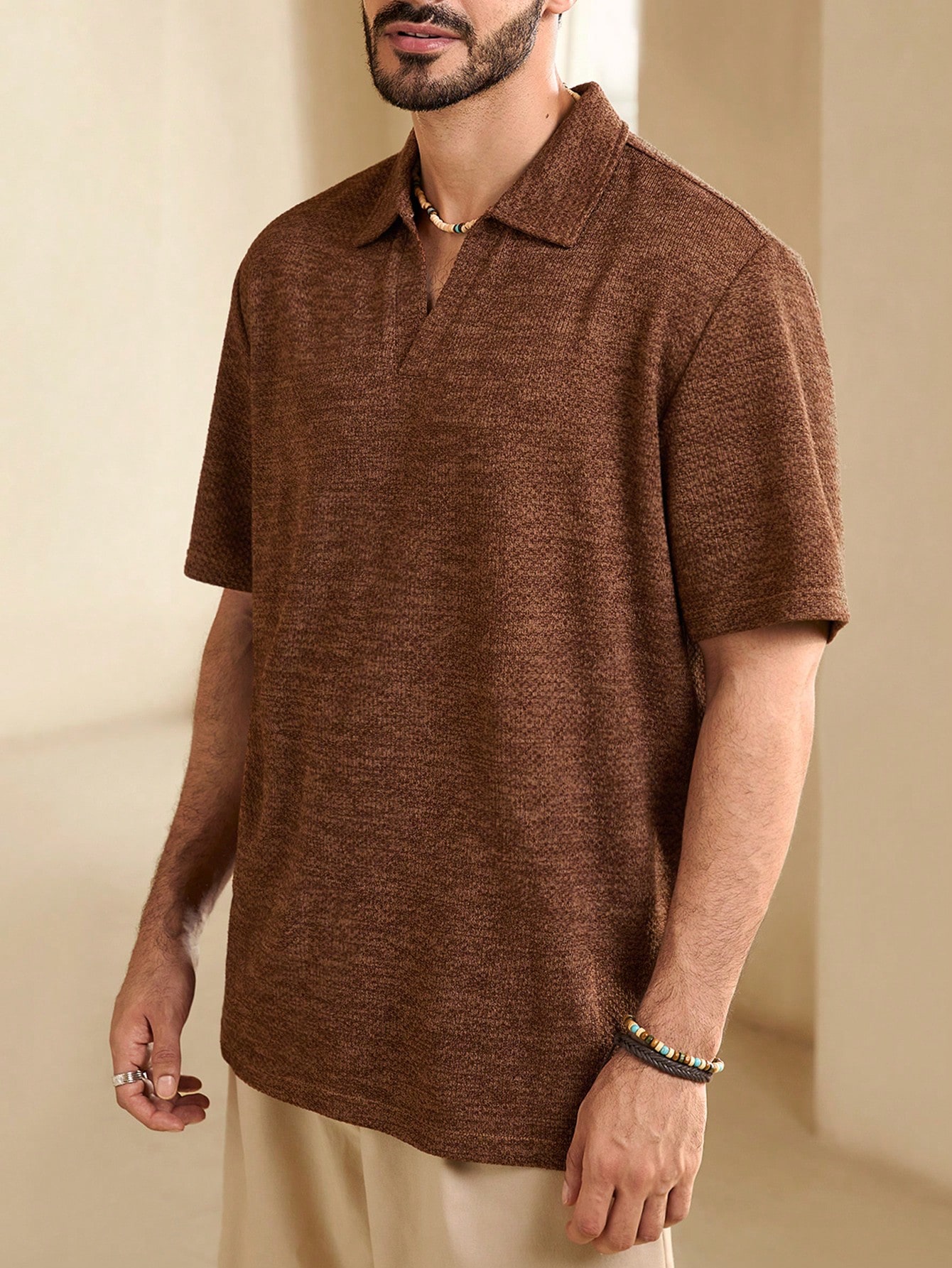 Manfinity KASUA Men??s Summer Solid Color Short Sleeve Casual Polo Shirt For Commuting - Image 3