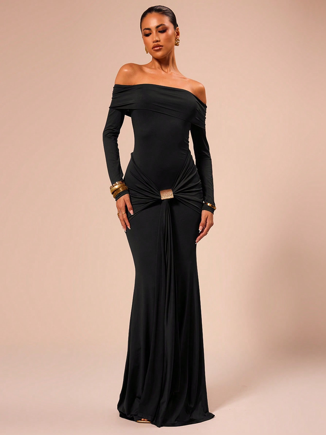 MUSERA Off Shoulder Long Sleeve Wrap Maxi Dress - Image 1