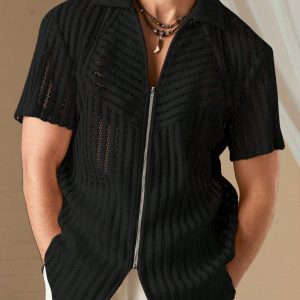 Manfinity KASUA Men??s Summer Solid Color Zip-Up Casual Short Sleeve Shirt - Image 1