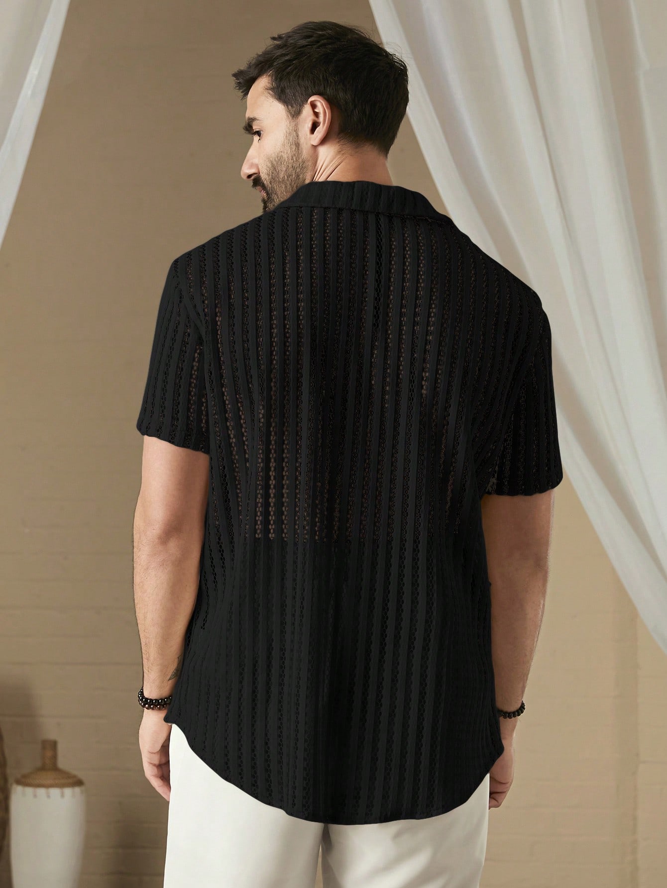 Manfinity KASUA Men??s Summer Solid Color Zip-Up Casual Short Sleeve Shirt - Image 2