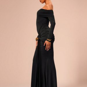 MUSERA Off Shoulder Long Sleeve Wrap Maxi Dress - Image 3