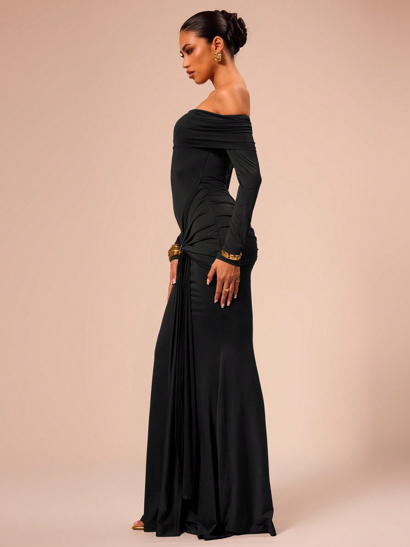 MUSERA Off Shoulder Long Sleeve Wrap Maxi Dress - Image 3