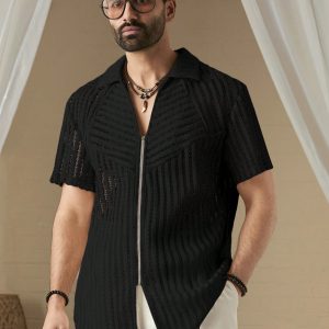 Manfinity KASUA Men??s Summer Solid Color Zip-Up Casual Short Sleeve Shirt - Image 3