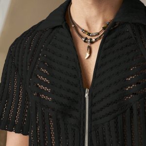 Manfinity KASUA Men??s Summer Solid Color Zip-Up Casual Short Sleeve Shirt - Image 4