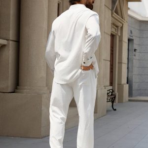 Manfinity KASUA Men??s Solid Color Button-Up Shirt And Pants Suit, Minimalist - Image 2