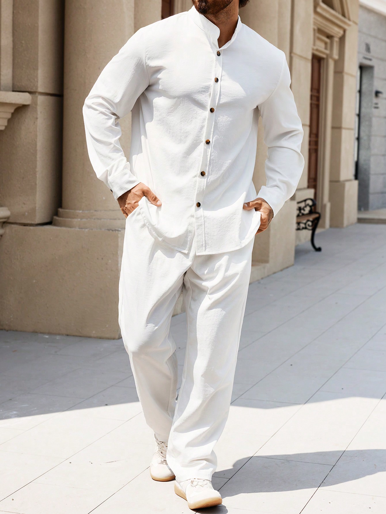 Manfinity KASUA Men??s Solid Color Button-Up Shirt And Pants Suit, Minimalist - Image 4