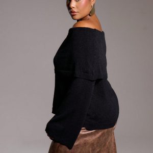 MUSERA Plus Size Knitted Off The Shoulder Bardot Long Sleeve Jumper - Image 2