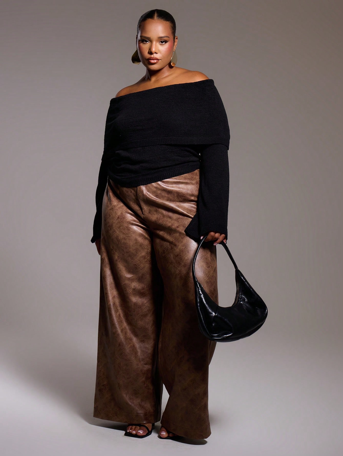 MUSERA Plus Size Knitted Off The Shoulder Bardot Long Sleeve Jumper - Image 4