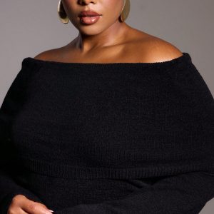 MUSERA Plus Size Knitted Off The Shoulder Bardot Long Sleeve Jumper - Image 5