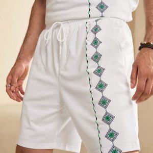 Manfinity KASUA Men Summer Vacation Geometric Printed Round Neck Short Sleeve Casual T-Shirt And Drawstring Waist Shorts Set - Image 5