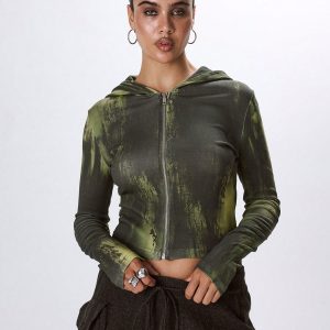 MUSERA Hooded Textured Zip Up Jacket - Image 4