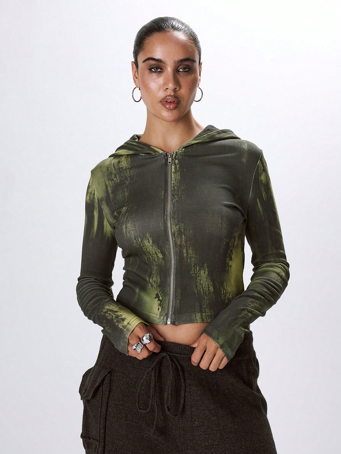 MUSERA Hooded Textured Zip Up Jacket - Image 4